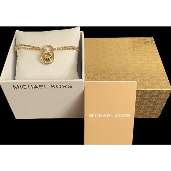 Michael Kors MK Padlock Slider Bracelet Crystals Gold MKJX7380710 Nib $85.00 - Picture 2 of 6